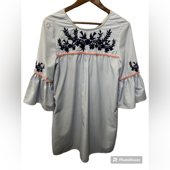 THML ANTHROPOLOGIE BOHO PINSTRIPE EMBROIDERED DRESS SIZE MEDIUM - Picture 4 of 13